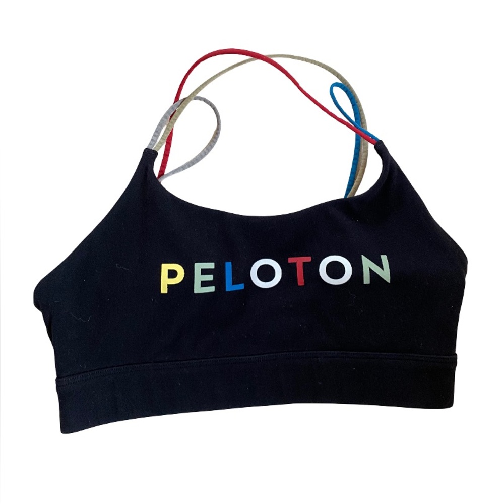 Peloton women’s United Speed Up black strappy logo sports bra size small